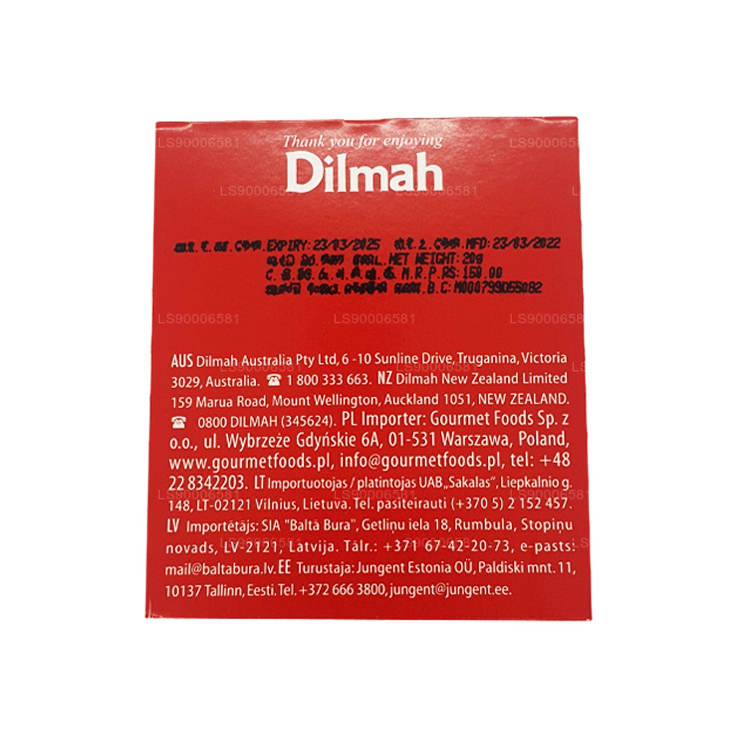 Dilmah イングリッシュブレックファーストティー (20g) 個別ホイル包装ティーバッグ10個