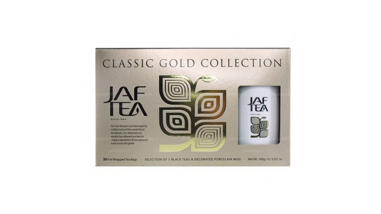 Jaf Tea クラシックゴールドコレクションホイルエンベロープ (100g) マグカップカートン付き