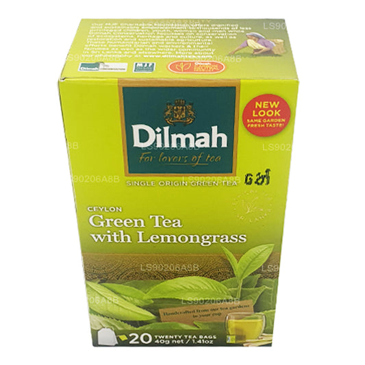 Dilmah ピュアセイロングリーンティーとレモングラスティー (40g) ティーバッグ20個