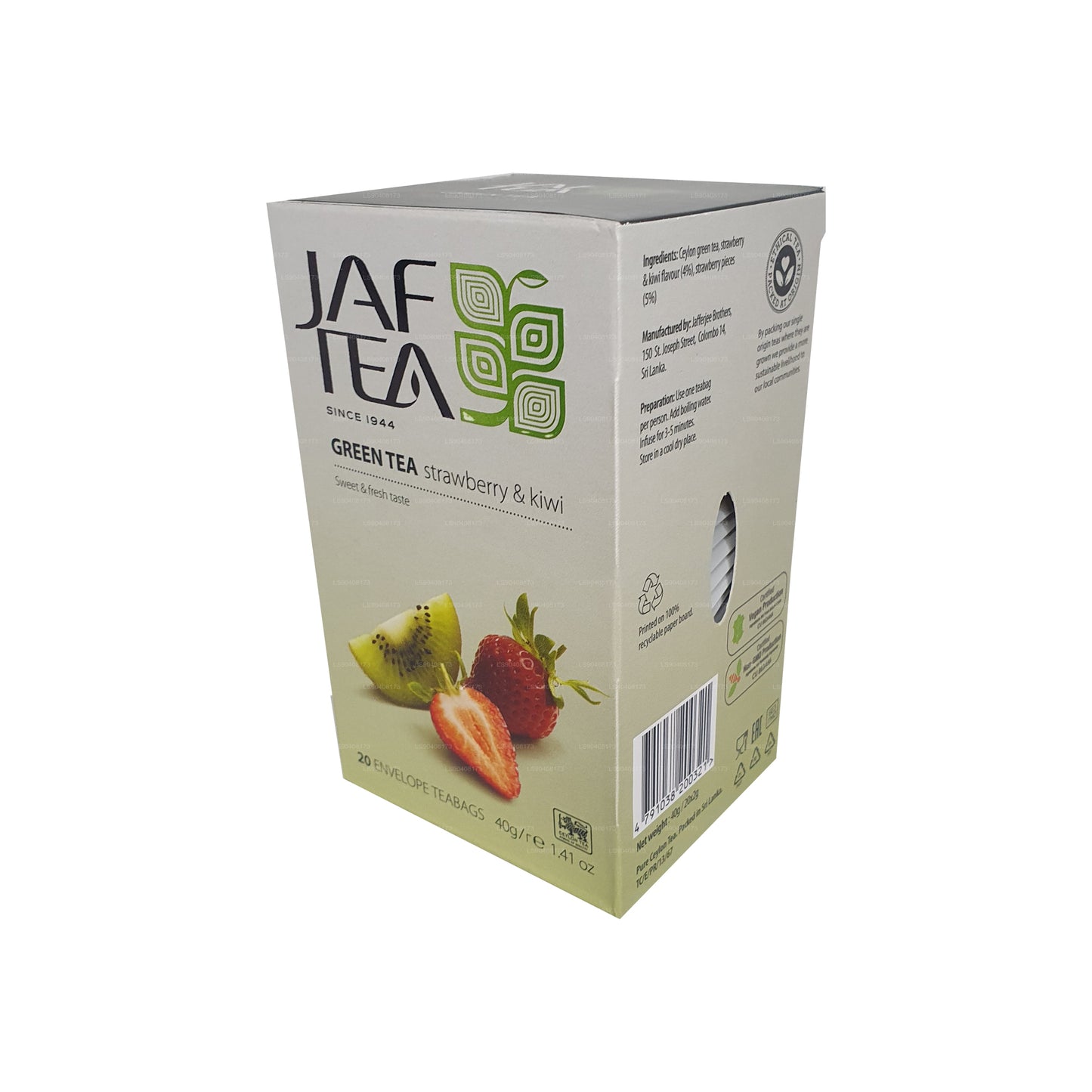 Jaf Tea ピュアグリーンコレクショングリーンティーストロベリーとキウイ (40g) 20ティーバッグ