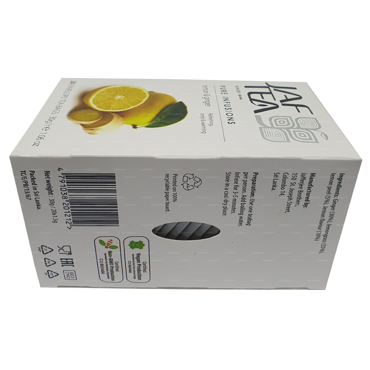 Jaf Tea Pure Infusions Collection レモン＆ジンジャー ホイルエンベロープ ティーバッグ (30g)