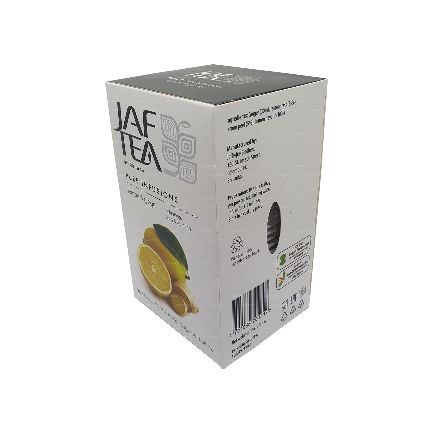 Jaf Tea Pure Infusions Collection レモン＆ジンジャー ホイルエンベロープ ティーバッグ (30g)