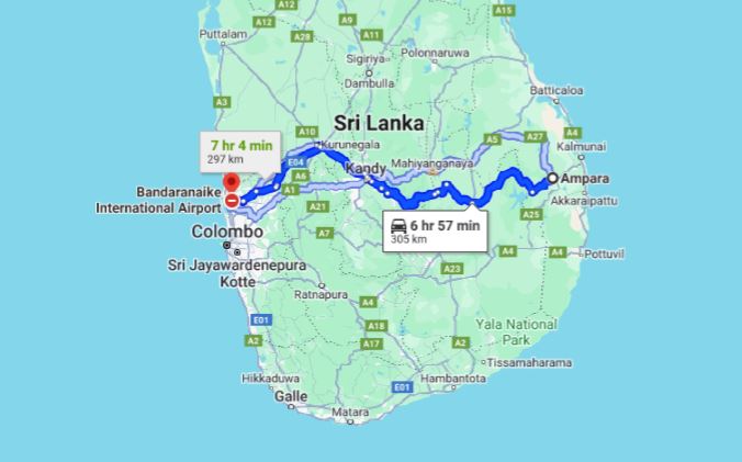 アンパラ市内からコロンボ空港（CMB）へのプライベート送迎