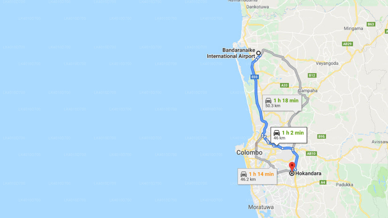 コロンボ空港 (CMB) からホカンダラ市へのプライベート送迎
