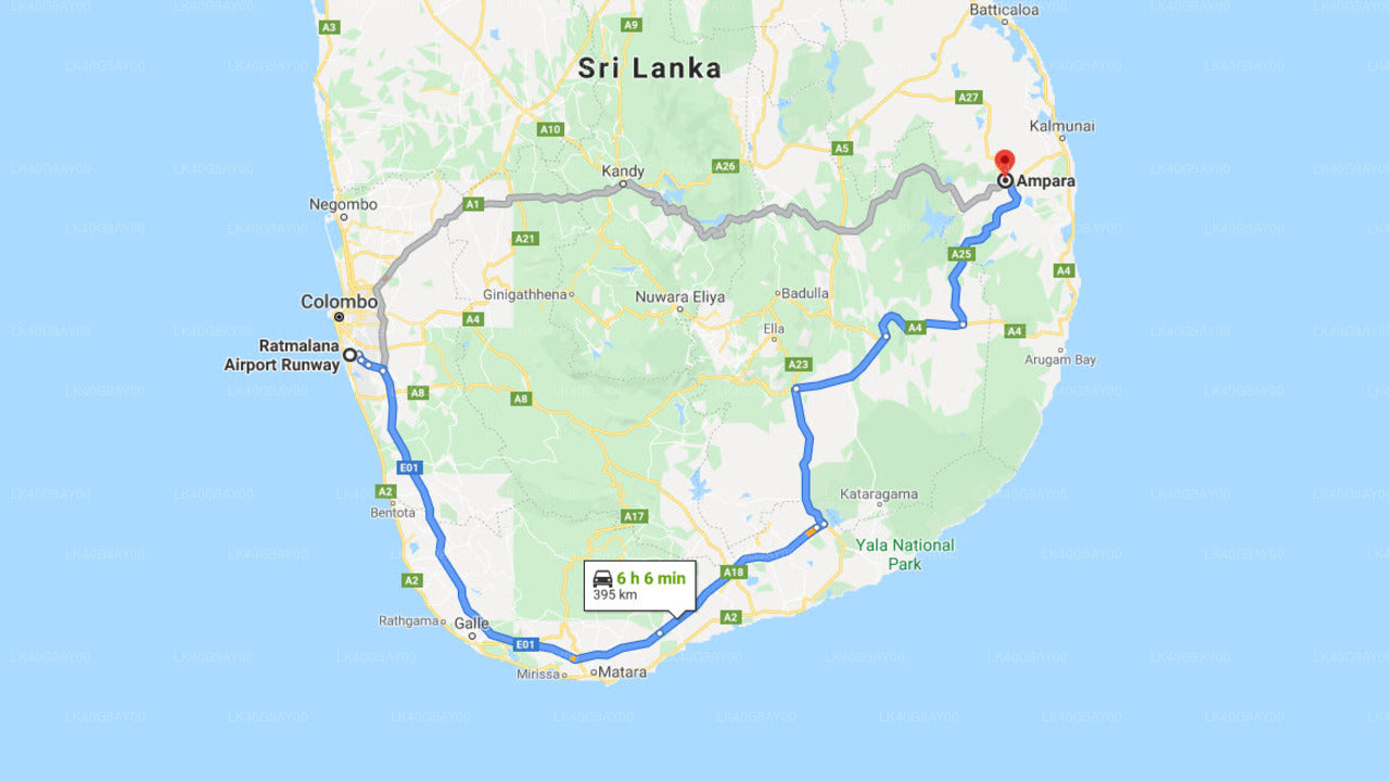 Ratmalana Airport (RML) to Ampara City Private Transfer