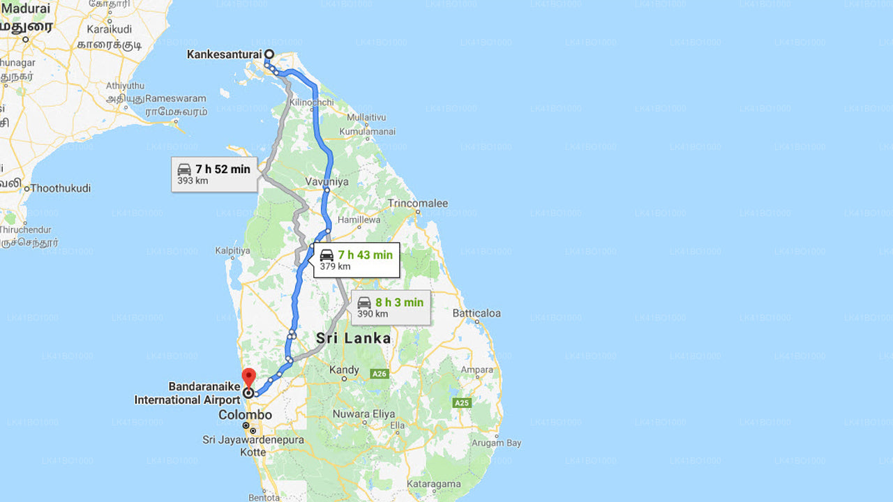 カンケサントゥライ市からコロンボ空港 (CMB) へのプライベート送迎