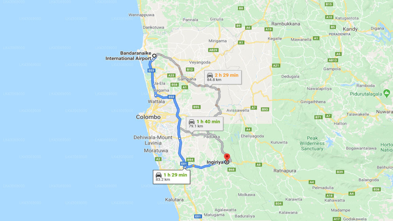 コロンボ空港 (CMB) とザ リトリート、インギリヤ間の送迎