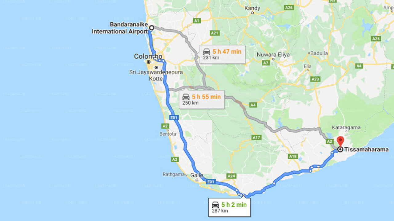 コロンボ空港 (CMB) とティッサマハーラーマの私の村の間の送迎