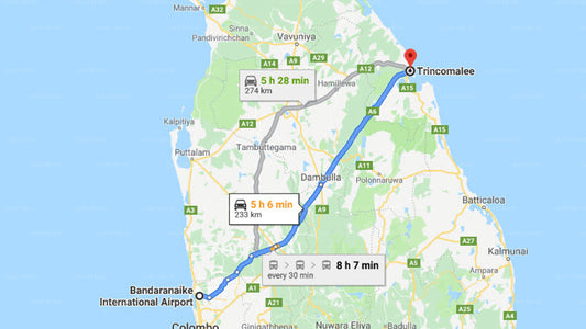 コロンボ空港 (CMB) とトリンコマリーのシャヒラ ホテル ニラヴェリ間の送迎