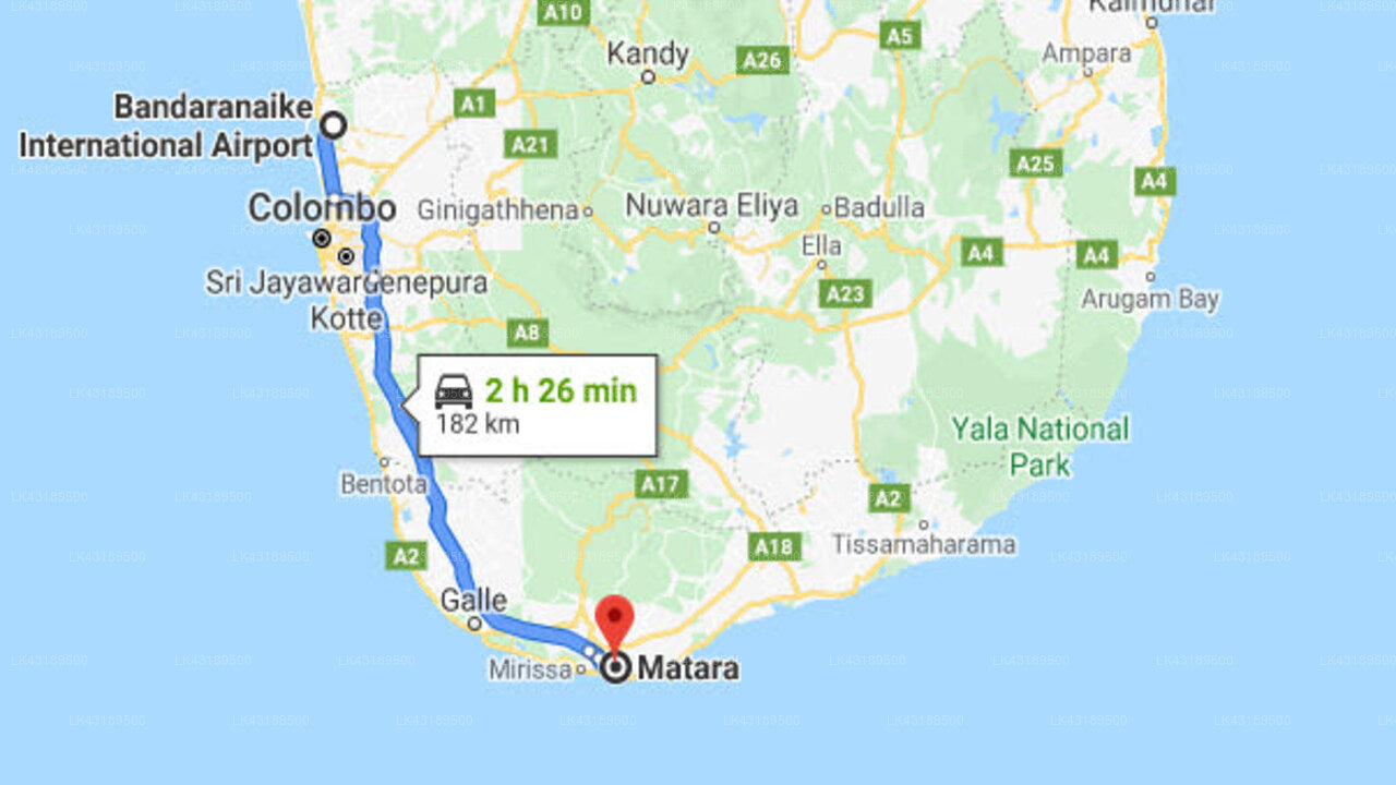 マータラのジェットウィングによるコロンボ空港 (CMB) とアマロー間の移動